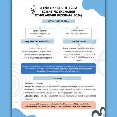 Oberta la convocatòria de beques China Link 2026 per a estades de recerca a la Xina