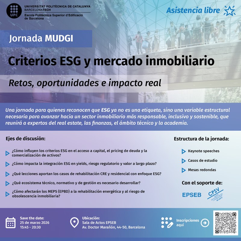 Jornada MUDGI “Criteris ESG i mercat immobiliari: Reptes, oportunitats i impacte real”